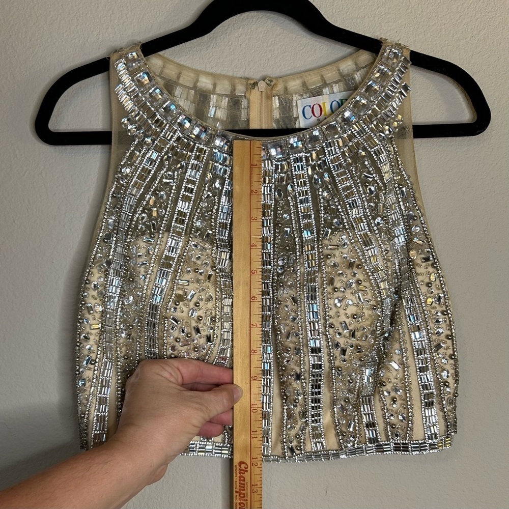 Bustier Women’s Size 10 Cream Mesh Classy Embellished Jewels Zip Back Dress Top - Picture 7 of 15